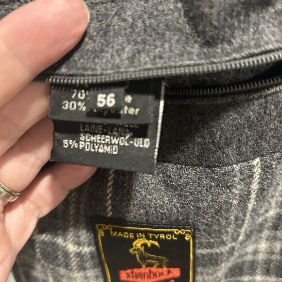 Steinbock Tyrol Austria Mens Wool Coat Flannel Lined Gray US 46 Distressed - Picture 4 of 4